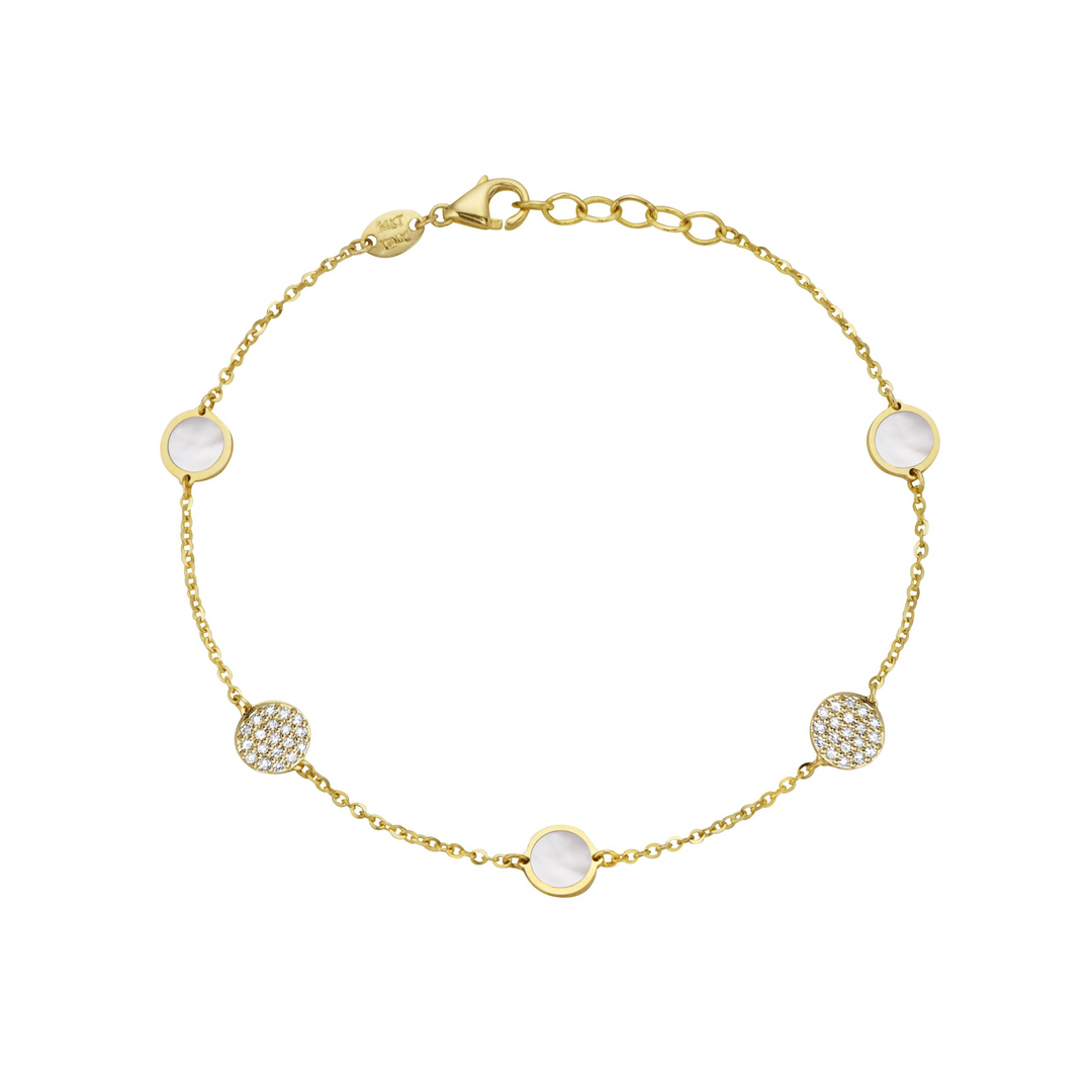 14k Yellow Gold Cable Link .35ct Total Mother of Pearl Diamond Bracelet
