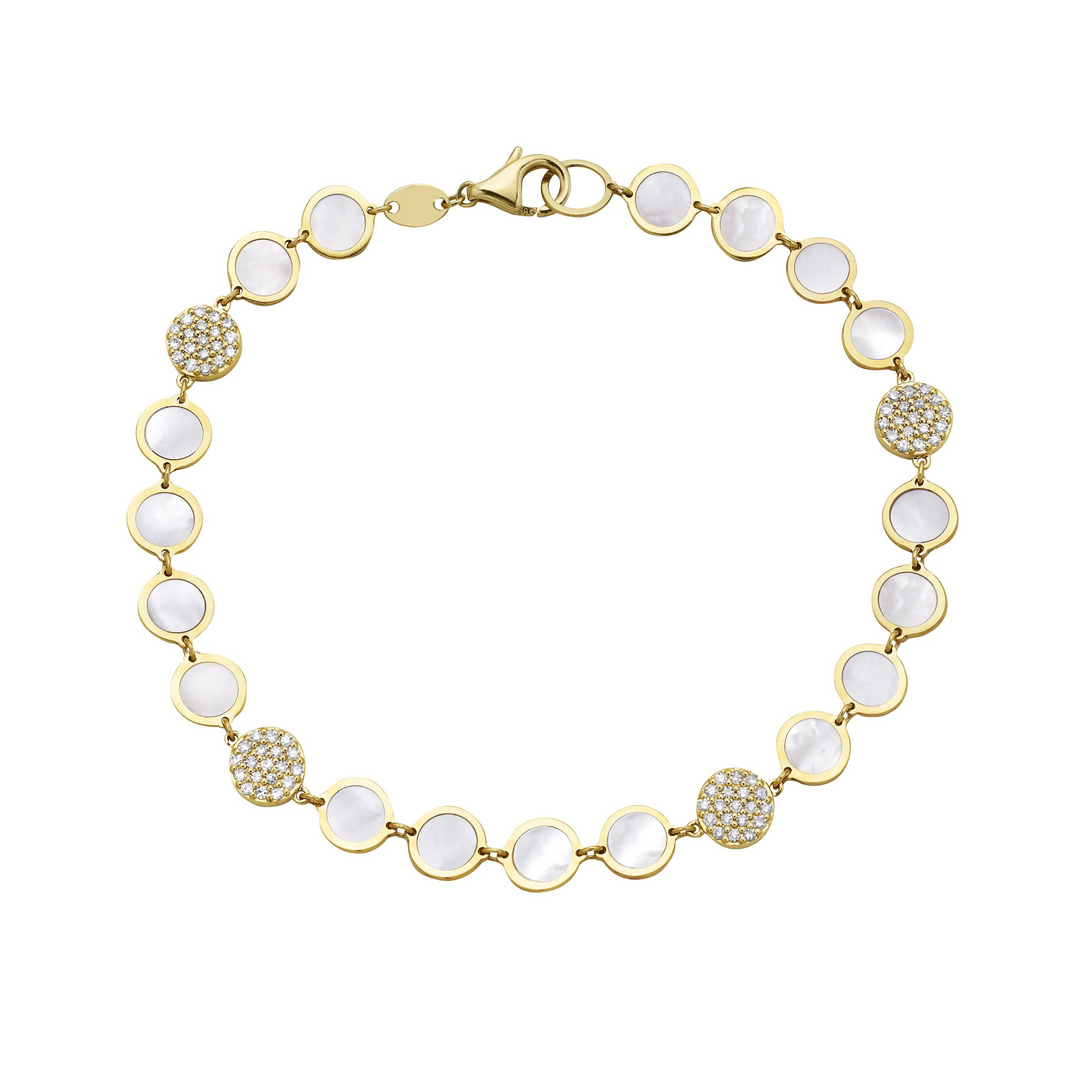 14k Yellow Gold Fancy Link .74ct Total Mother of Pearl Diamond Bracelet