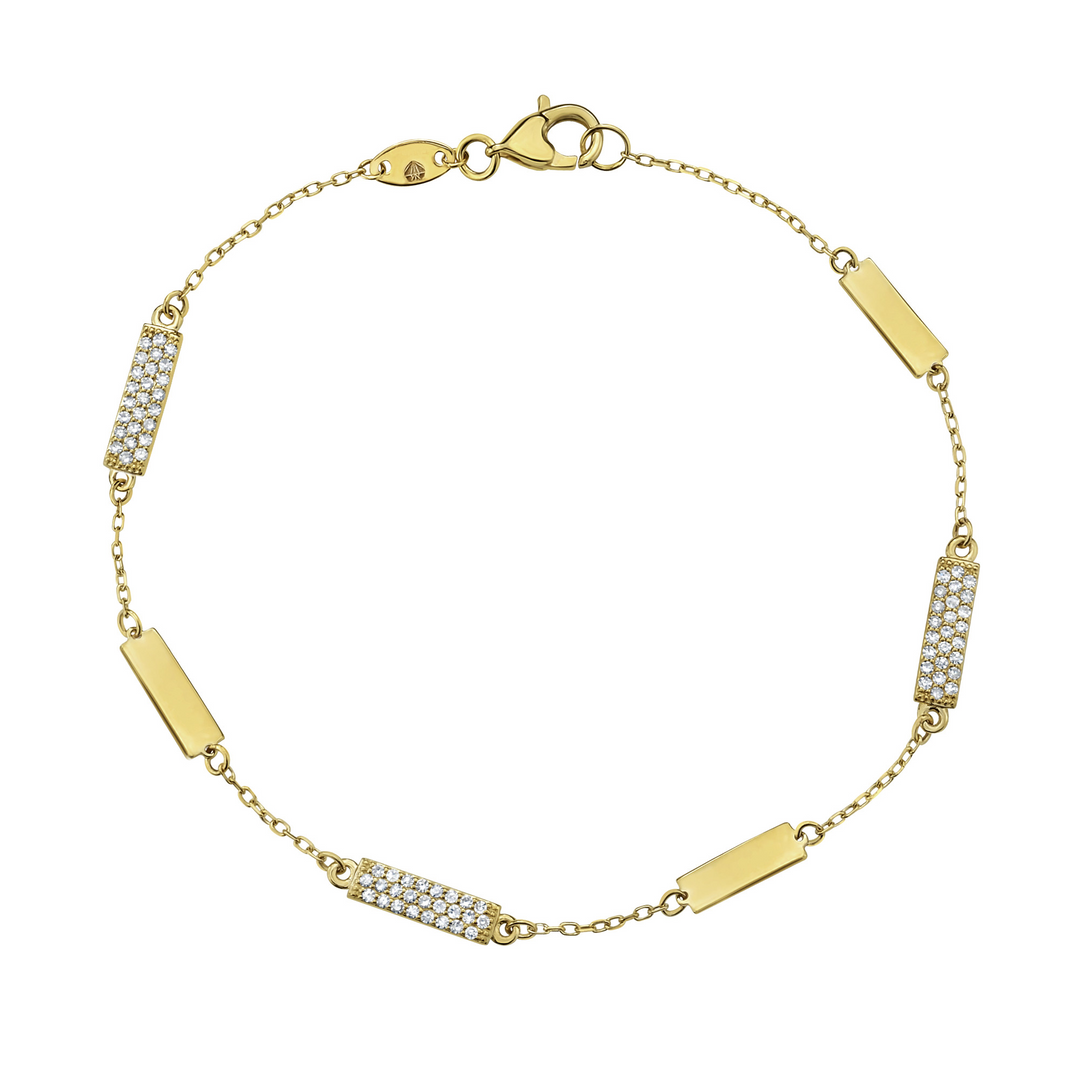 14k Yellow Gold Cable Link .46ct Total bars Diamond Bracelet