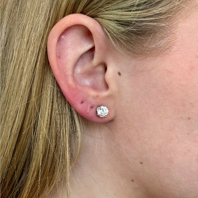 2.15 Total Lab Grown Diamond 4 Prong Stud Earrings D color, VS2 Clarity 14k White Gold