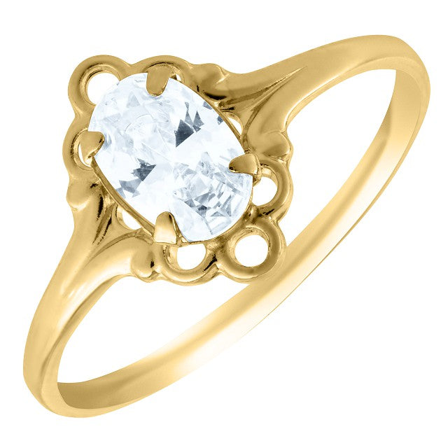 Child's 10k Yellow Gold Oval April Imitation Gemstone Scroll Ring