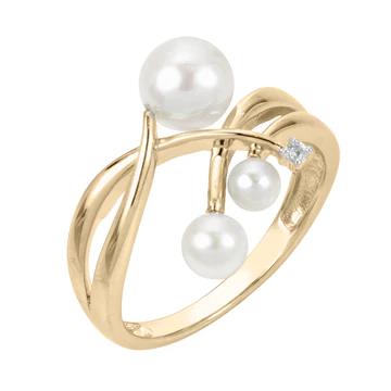 Free Form Criss-Cross with Diamond Pearl Ring 14k Yellow Gold Ring