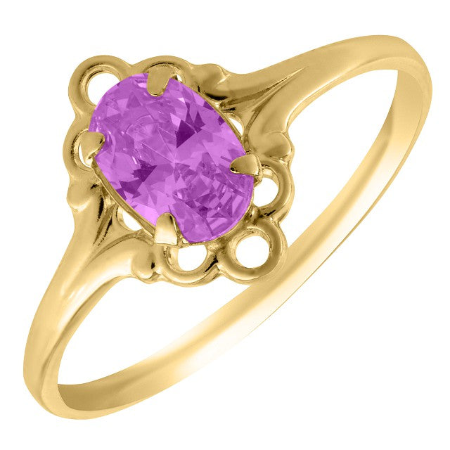 Child's 10k Yellow Gold Oval February Imitation Gemstone Scroll Ring