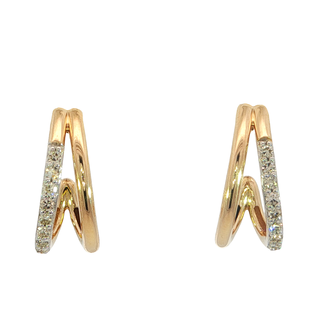 14k Yellow Gold Double J-Hoop .12ct Total Natural Diamond Earrings
