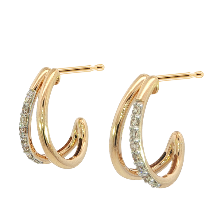 14k Yellow Gold Double J-Hoop .12ct Total Natural Diamond Earrings