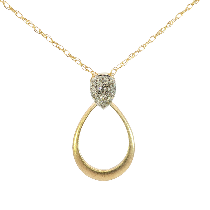 Open Pear Shaped Loop Free Form Diamond Pendant 0.07ct. 14k Yellow Gold