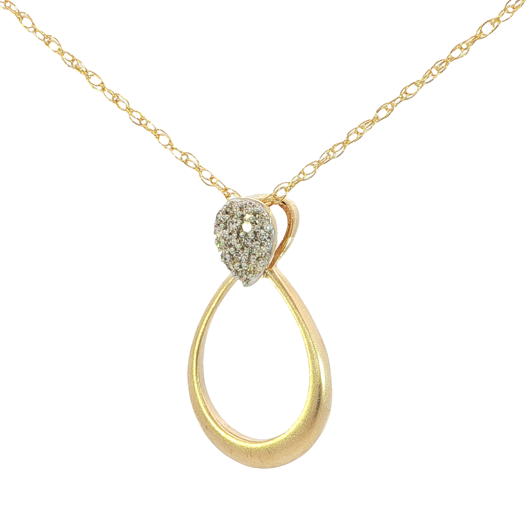 Open Pear Shaped Loop Free Form Diamond Pendant 0.07ct. 14k Yellow Gold