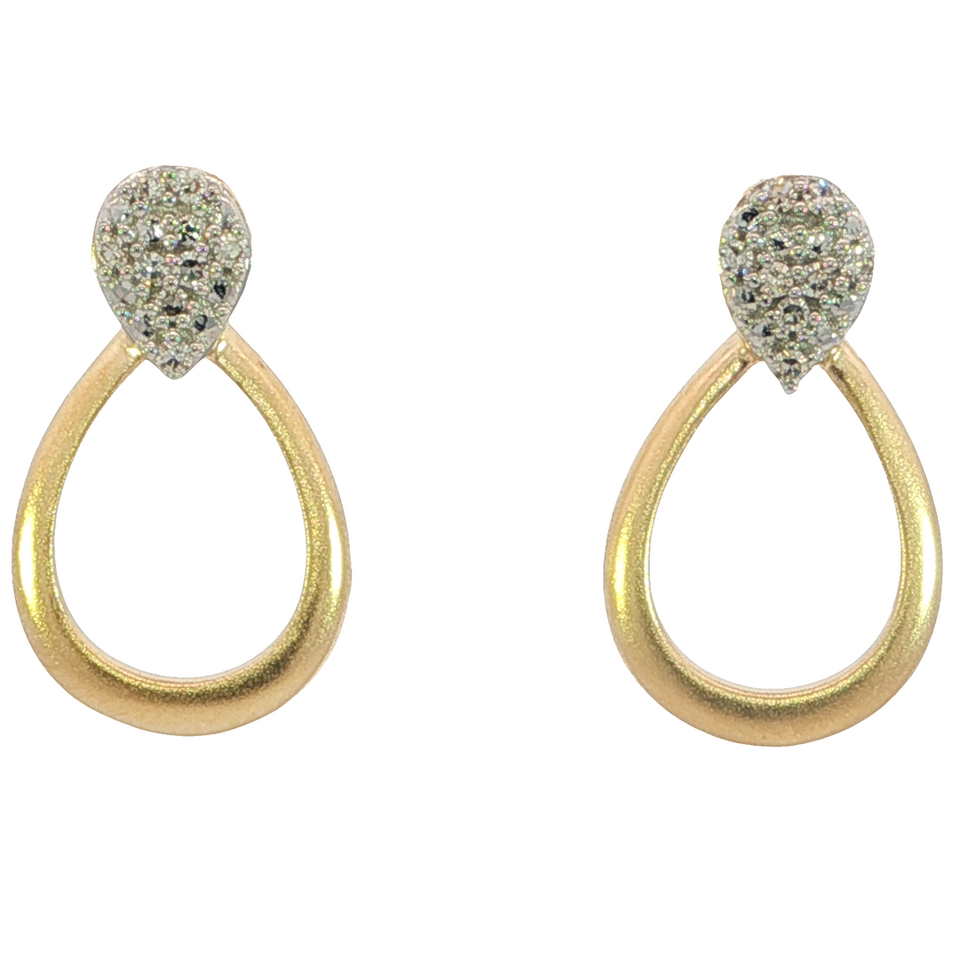 14k Yellow Gold Open Loop Drop .06ct Total Natural Diamond Earrings