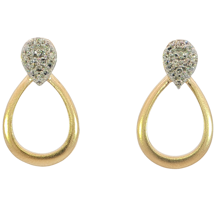 14k Yellow Gold Open Loop Drop .06ct Total Natural Diamond Earrings