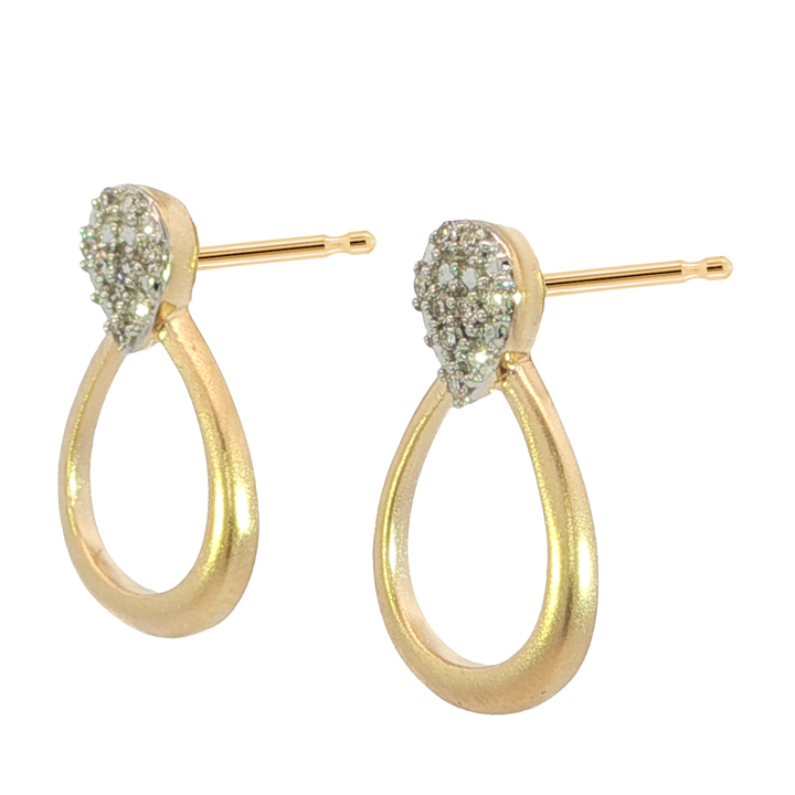 14k Yellow Gold Open Loop Drop .06ct Total Natural Diamond Earrings