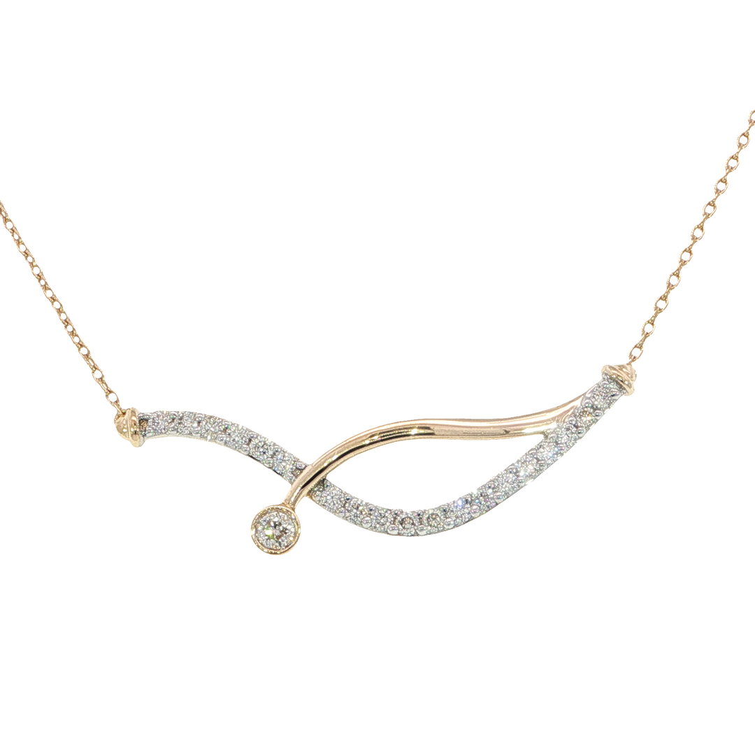 interlocking curves Free Form Diamond Necklace .25ct 14k Yellow Gold