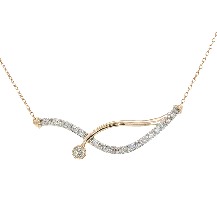 interlocking curves Free Form Diamond Necklace .25ct 14k Yellow Gold