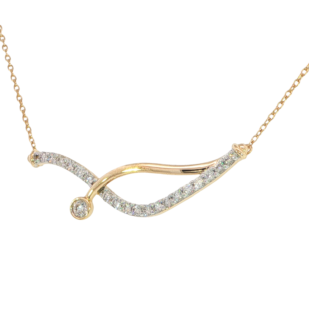 interlocking curves Free Form Diamond Necklace .25ct 14k Yellow Gold