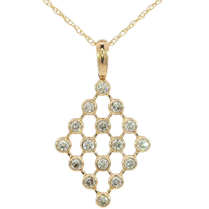 Open Diamond Shaped Bezel Set Diamond Necklace .50ct 14k Yellow Gold