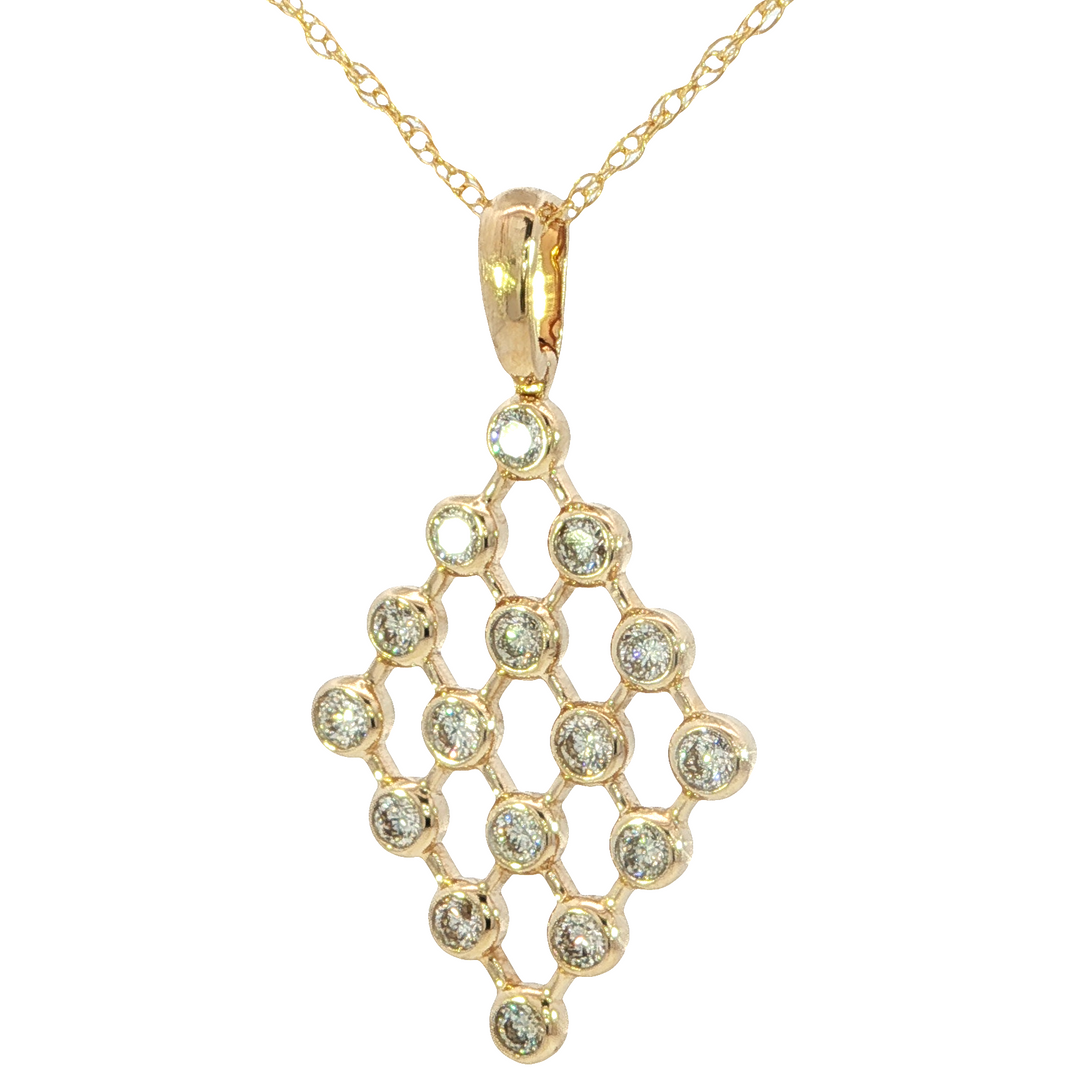 Open Diamond Shaped Bezel Set Diamond Necklace .50ct 14k Yellow Gold
