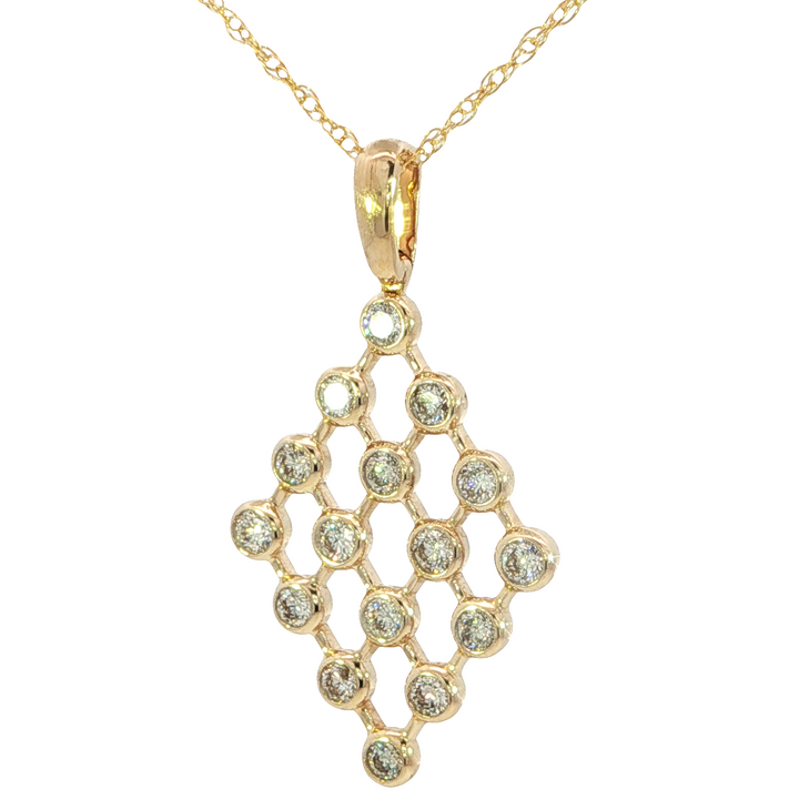 Open Diamond Shaped Bezel Set Diamond Necklace .50ct 14k Yellow Gold
