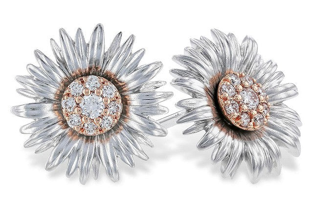 14k Yellow Gold Flower Button .14ct Total Natural Diamond Earrings