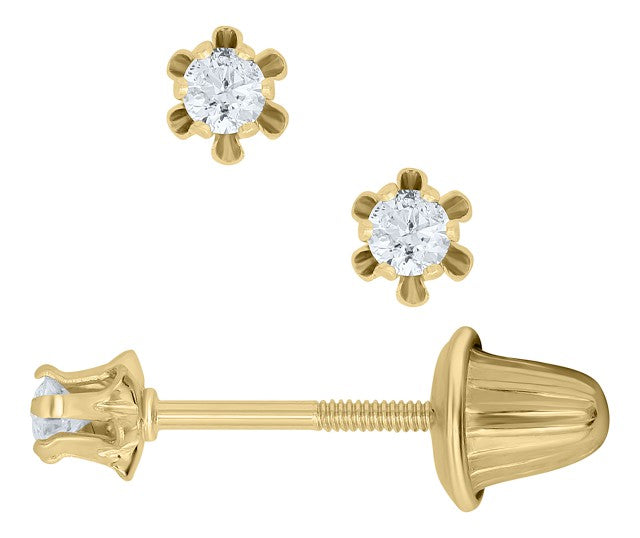 14k Yellow Gold Child's Buttercup .08ct Total Natural Diamond Earrings