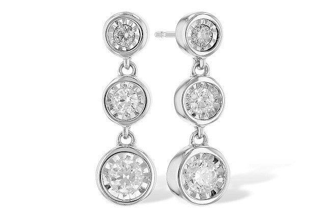 14k White Gold 3 Bezel Dangle Drop .20ct Total Natural Diamond Earrings