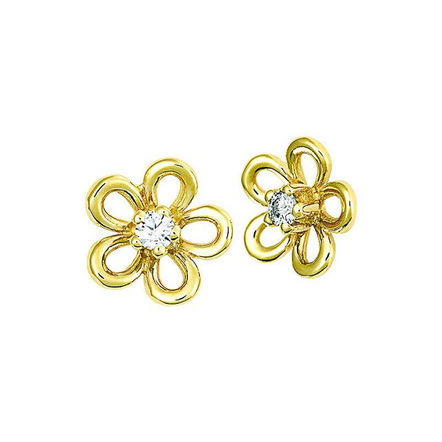 14k Yellow Gold Flower Button .14ct Total Natural Diamond Earrings