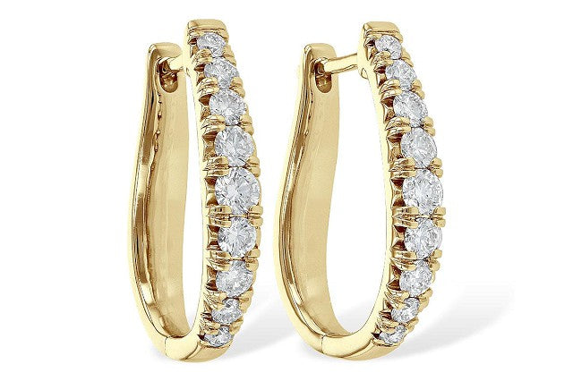 14k Yellow Gold Elongated Medium Hoop 1.00ct Total Natural Diamond Earrings