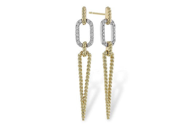 14k Two-Tone Open Pointed Pattern Drop .20ct Total Natural Diamond Earrings