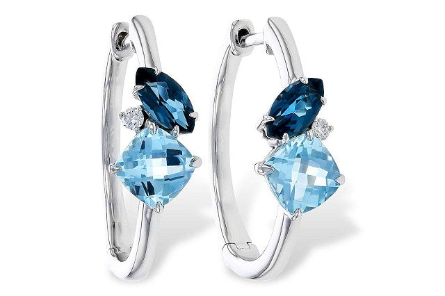 Blue Topaz and Diamond 14k White Gold Multi Shape Multi Gemstone Hoop Earrings
