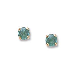 14k Yellow Gold Round Emerald Stud Earrings