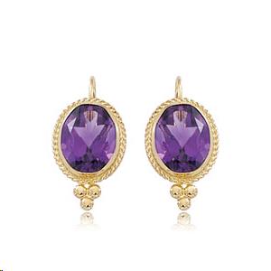 14k Yellow Gold Oval Amethyst Leverback Earrings