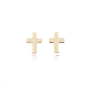 Flat Cross Post Earrings, 14k Yellow Gold