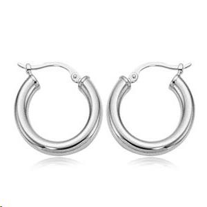 Tube Hoop 3x18mm Earrings 14k White Gold Polished