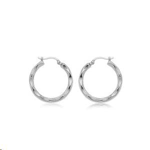 Scalloped Hoop .69 in Earrings 14k White Gold Diamond Cut