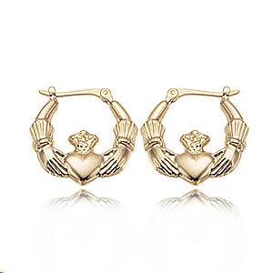 Claddagh Hoop 16.5mm Earrings 14k Yellow Gold Polished