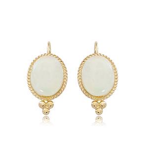 14k Yellow Gold Oval Opal Leverback Earrings