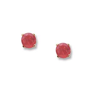 14k Yellow Gold Round Ruby Stud Earrings