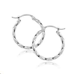 Twist Hoop 2x17mm Earrings 14k White Gold Polished