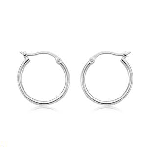 1.5mm wide Hoop 15mm Earrings 14k White Gold Polished