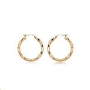 Scalloped Hoop 17mm Earrings 14k Yellow Gold Polished