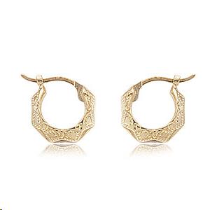 Embossed Hoop Earrings 14k Yellow Gold Diamond Cut