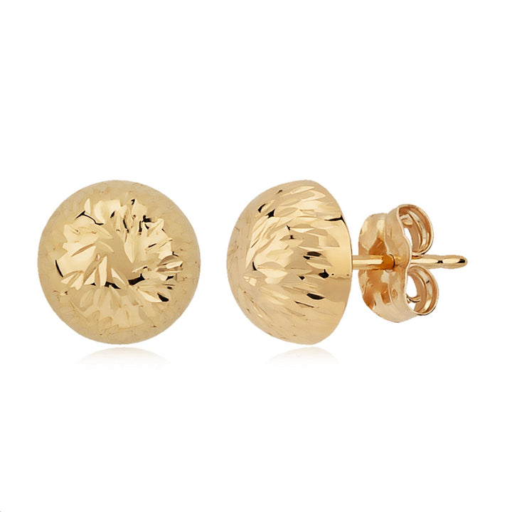 8mm Button Bright Domed Earrings 14k Yellow Gold Diamond Cut