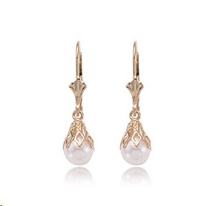 Freshwater Pearl Leverback Lace Cap Earrings 6.0-6.5mm