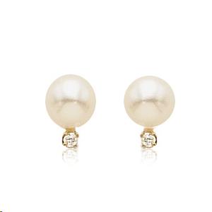 Diamond Accent 14k Yellow Gold Round Pearl Post Earrings
