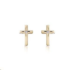 14k Yellow Gold Cross Post .01 Total Natural Diamond Earrings