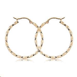 twisted Hoop 2x24mm Earrings 14k Yellow Gold Polished