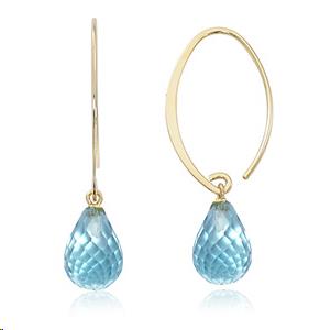 Simple Sweep 14k Yellow Gold Briolette Swiss Blue Topaz Simple Sweep Earrings