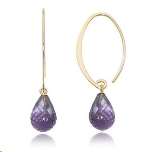 Dangle 14k Yellow Gold Briolette Amethyst Simple Sweep Earrings