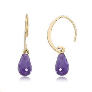 14k Yellow Gold Briolette Amethyst Drop Earrings
