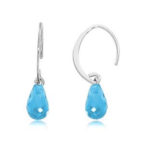 14k White Gold Briolette Swiss Blue Topaz Drop Earrings