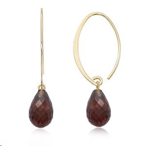Simple Sweep 14k Yellow Gold Briolette Mozambique Garnet Drop Earrings
