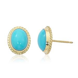 14k Yellow Gold Oval Turquoise Stud Earrings